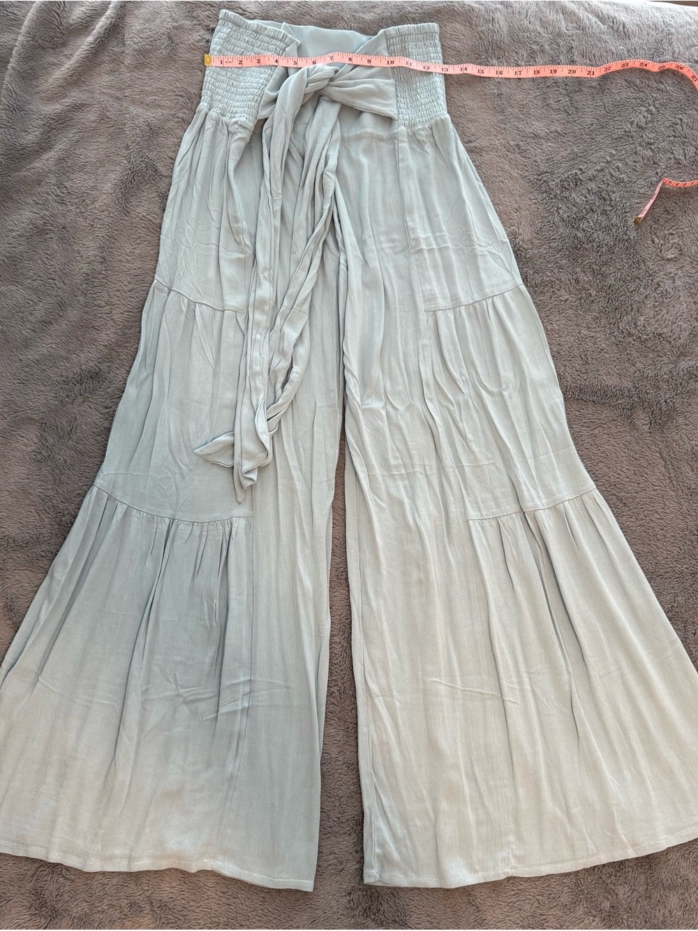 Lux Sage Green Wide-Leg Smocked Waist Pants with Tie